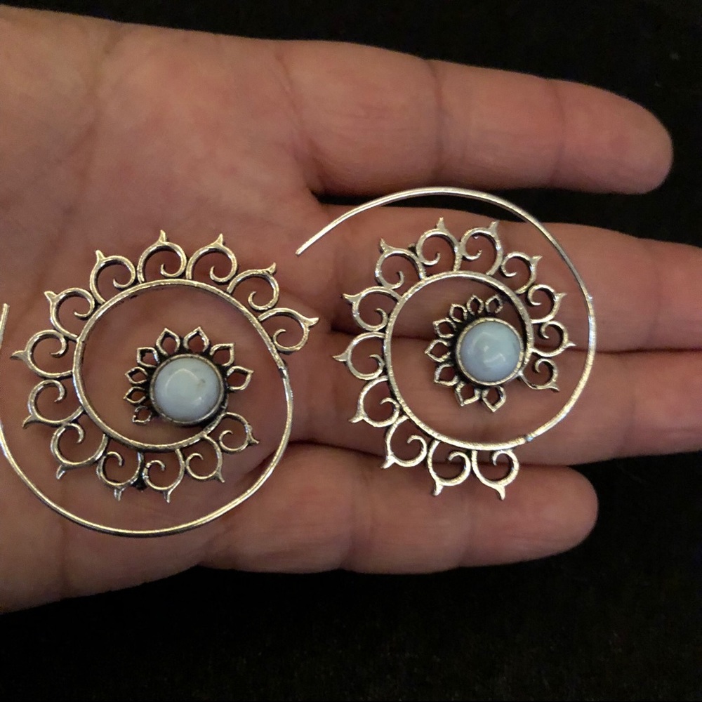 Silver Dangle Earrings with Opalite Stone